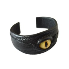 画像2: Leather "CAT EYE" Bracelet / Black x Cat eye (2)