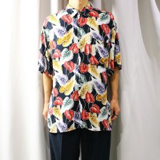 画像7: OLD FLORAL PATTERN RAYON ALOHA SHIRT / Mens L (7)