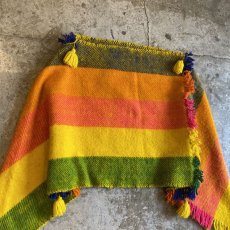 画像4: 70's VINTAGE FRINGE DESIGN STRIPED PONCHO / Ladies M (4)