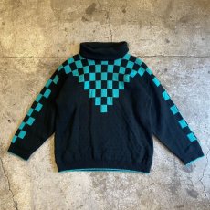 画像1: CHECKER FLAG TURTLE NECK KNIT / Ladies M / MADE IN USA (1)