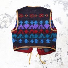 画像2: NATIVE PATTERN FRINGE VEST / Mens M / MADE IN USA (2)