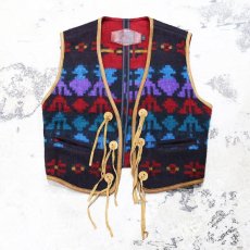 画像1: NATIVE PATTERN FRINGE VEST / Mens M / MADE IN USA (1)