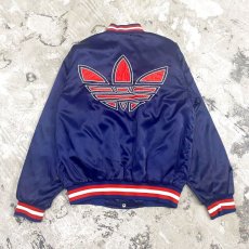 画像2: 80's【adidas】SATIN VARSITY JACKET / Mens M(L) (2)