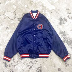 画像1: 80's【adidas】SATIN VARSITY JACKET / Mens M(L) (1)