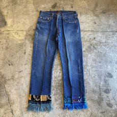 画像1: 【Wiz&Witch】"DIRTY BEAUTIFUL"  VINTAGE RUG FRINGE DENIM PANTS / W28 (1)