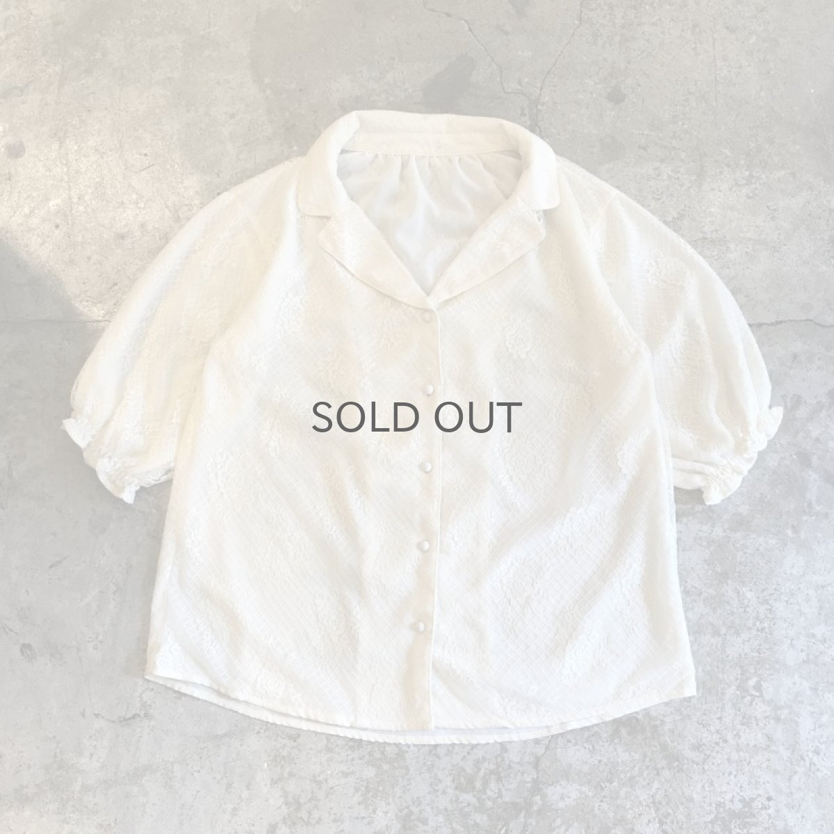画像1: ALL OVER LACE PATTERN SHEER OPEN COLLAR SHIRT / Ladies M (1)