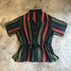 画像1: COLOR STRIPE PATTERN SHEER SHIRT S/S JACKET / Ladies L (1)