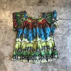 画像1: ALL OVER COLOR PATTERN BOAT NECK S/S TOPS / Ladies M (1)