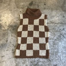 画像1: COLOR CHECKERS PATTERN CROCHET KNIT TOPS / Ladies S (1)