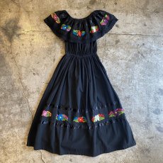 画像1: MEXICAN EMBROIDERY DESIGN ONE-PIECE / Ladies L (1)