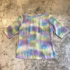 画像1: RAINBOW COLOR BACK BUTTON DESIGN SHEER S/S TOPS / Ladies M (1)