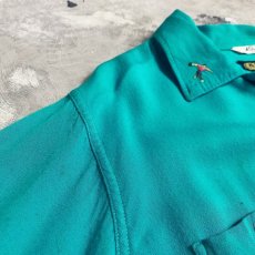 画像3: 50's【KING LOUIE】TURQUOISE COLOR BOWLING S/S SHIRT / Mens L (3)