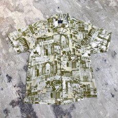 画像1: CITYSCAPE PATTERN OPEN COLLAR S/S SHIRT / Mens M (1)