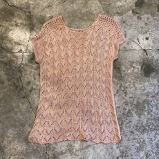 画像1: ALL OVER WAVE PATTERN COLOR CROCHET SHORT SLEEVE TOPS / Ladies M (1)