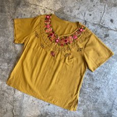 画像4: EMBROIDERY COLOR COTTON S/S TOPS / Ladies L (4)