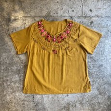 画像1: EMBROIDERY COLOR COTTON S/S TOPS / Ladies L (1)