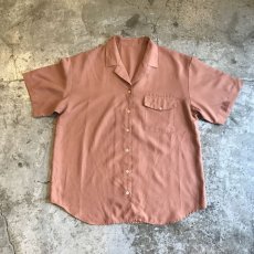 画像1: BROWN COLOR OVER S/S OPEN COLLAR SHIRT / Ladies L (1)