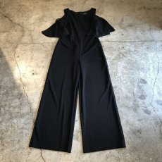 画像1: SHEER FRILL DESIGN BLACK COLOR N/S JUMPSUIT / Ladies M (4P) (1)