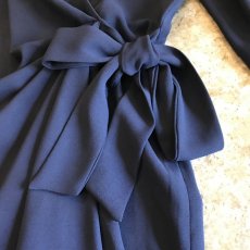 画像8: NAVY COLOR WAIST RIBBON DESIGN DRAPE LONG TOPS / Ladies M(8) (8)