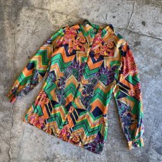 画像4: OLD COLORFUL ALL OVER PATTERN DESIGN SHIRT / Ladies M (4)