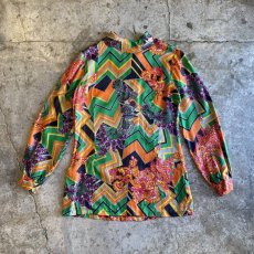 画像2: OLD COLORFUL ALL OVER PATTERN DESIGN SHIRT / Ladies M (2)