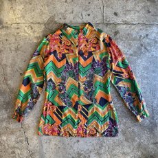 画像1: OLD COLORFUL ALL OVER PATTERN DESIGN SHIRT / Ladies M (1)