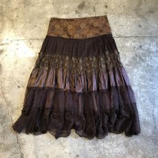 画像1: PATCHWORK DESIGN COLOR SHEER FLARE SKIRT / W31 (1)