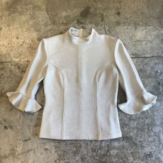 画像1: LAME MIX SILVER PATTERN FRILL DESIGN HALF NECK TOPS / Ladies S (1)