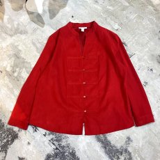 画像1: PLANE RED COLOR CHINA FAUX SUEDE L/S SHIRT / Mens L (1)