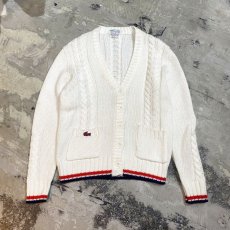 画像1: 70's【LACOSTE】CABLE KNITTING LINE CARDIGAN / Mens M (1)