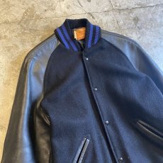 画像3: BLACK COLOR LEATHER SLEEVE AWARD JACKET / Ladoes L(38) / MADE IN USA (3)