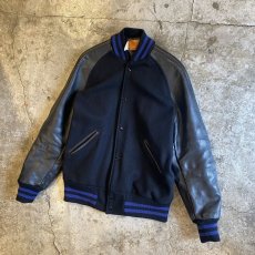 画像4: BLACK COLOR LEATHER SLEEVE AWARD JACKET / Ladoes L(38) / MADE IN USA (4)