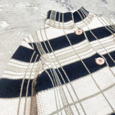 画像3: HI-NECK CHECK PATTERN KNIT CARDIGAN / Mens M / MADE IN ITALY (3)