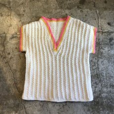 画像1: 2 COLOR POINT DESIGN CROCHET KNIT VEST / Ladies M (1)