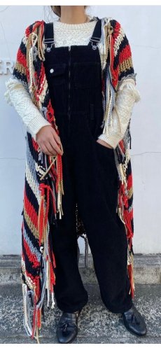 画像11: MIX COLOR BORDER KNIT FRINGE GOWN / Ladies L (11)