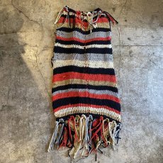 画像2: MIX COLOR BORDER KNIT FRINGE GOWN / Ladies L (2)