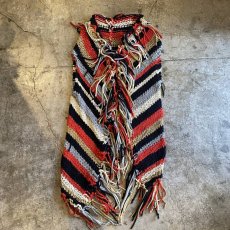 画像1: MIX COLOR BORDER KNIT FRINGE GOWN / Ladies L (1)