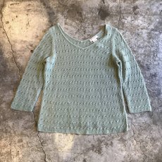 画像1: PALE TONE V NECK DESIGN CROCHET KNIT TOPS / Ladies S(M) (1)