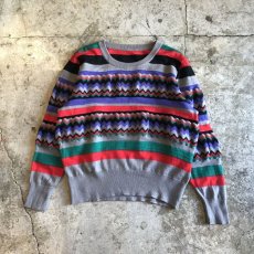 画像1: ALL OVER COLOR PATTERN POINT WAVE DESIGN KNIT SWEATER / Ladies M (1)