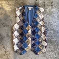 画像1: PATCHWORK DESIGN DENIM VEST / Ladies S  (1)