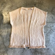 画像1: PALE COLOR ART PATTERN SHORT FRINGE DESIGN CARDIGAN / Ladies L (1)