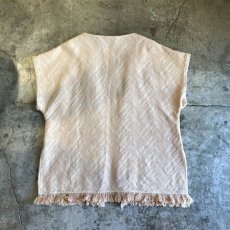 画像2: PALE COLOR ART PATTERN SHORT FRINGE DESIGN CARDIGAN / Ladies L (2)