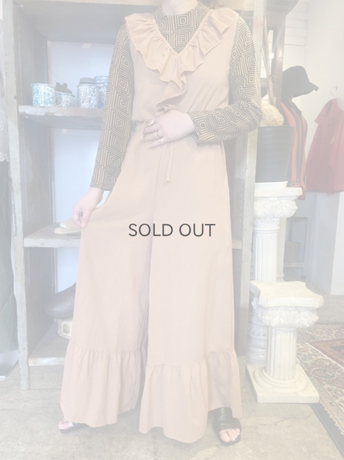 画像13: FRILL DESIGN PINK BEIGE COLOR N/S JUMPSUIT / Ladies M (13)