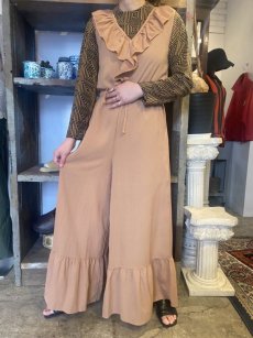 画像13: FRILL DESIGN PINK BEIGE COLOR N/S JUMPSUIT / Ladies M (13)