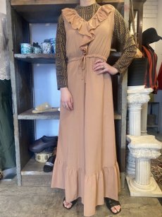 画像12: FRILL DESIGN PINK BEIGE COLOR N/S JUMPSUIT / Ladies M (12)