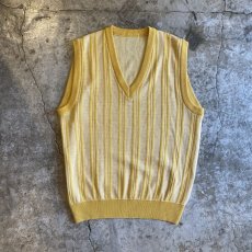 画像1: COLOR STRIPE V NECK KNIT VEST / Ladies L  (1)