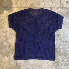 画像1: NAVY COLOR MESH SWAN PATTERN DESIGN S/S TOPS / Mens M (1)