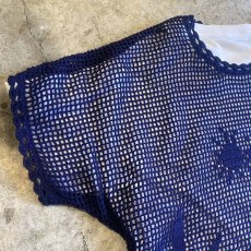 画像7: NAVY COLOR MESH SWAN PATTERN DESIGN S/S TOPS / Mens M (7)