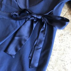 画像10: NAVY COLOR RIBBON DESIGN SILK JACKET / Ladies M (10)