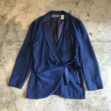 画像1: NAVY COLOR RIBBON DESIGN SILK JACKET / Ladies M (1)